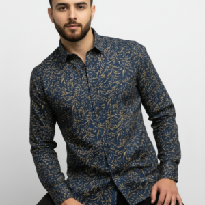 PSI Premium Navy Blue Printed Shirt for Men – Slim Fit Party Wear Shirt