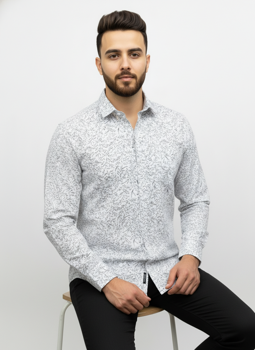 Premium White Printed Shirt for Men – Slim Fit Casual & Party Wear Shirt