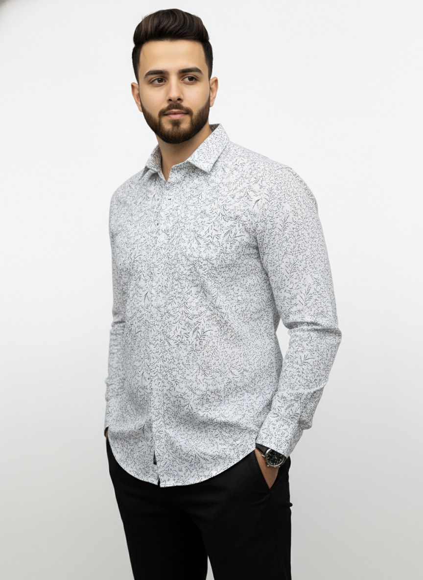Premium White Printed Shirt for Men – Slim Fit Casual & Party Wear Shirt