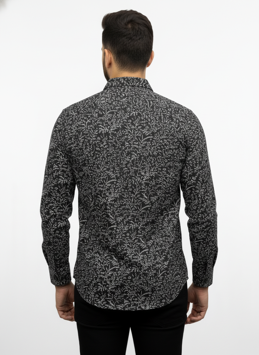 PSI Premium Black Printed Shirt for Men – Slim Fit Party & Casual Wear Shirt