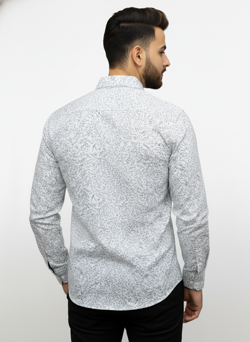 Premium White Printed Shirt for Men – Slim Fit Casual & Party Wear Shirt