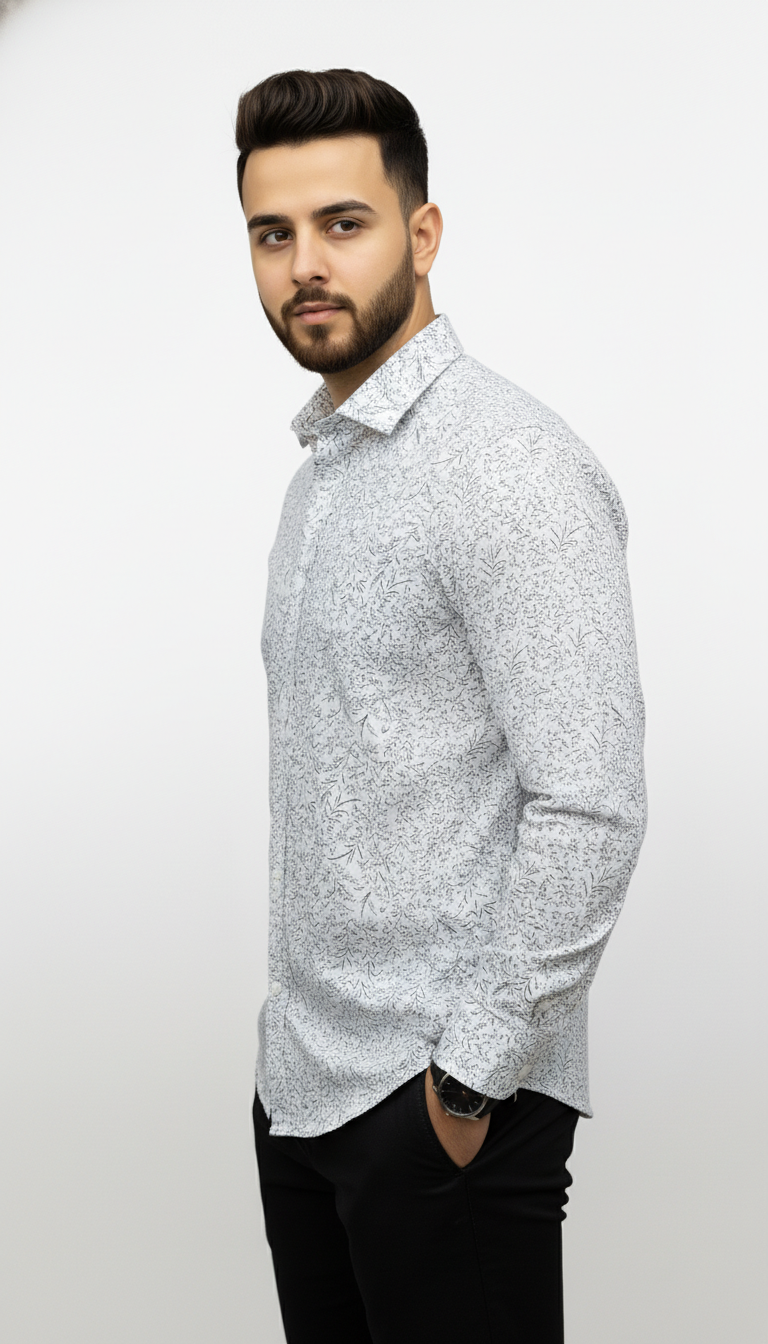 Premium White Printed Shirt for Men – Slim Fit Casual & Party Wear Shirt